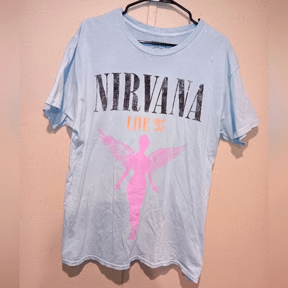 Nirvana Graphic T-Shirt in Light Blue and Pink Live 93 Unisex - Picture 1 of 4